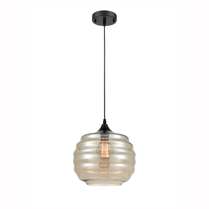 Franklite Vista PCH203 Black Single Pendant Complete With Amber Glass