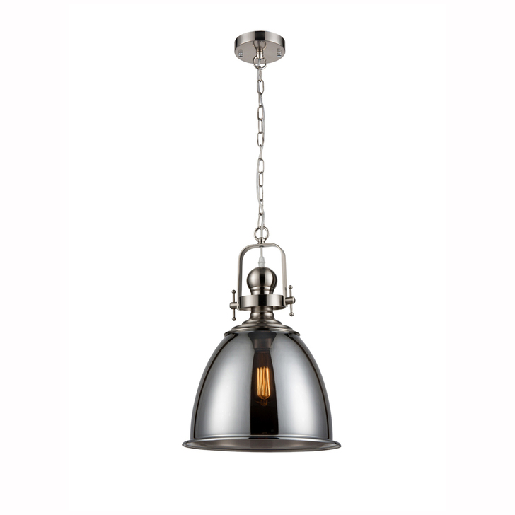 Franklite Vista Polished Chrome Single Pendant Complete With Smoke Glass