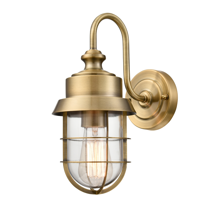 Franklite Wharf Stainless Steel Antique Brass Finish Exterior Wall Light With Cage And Clear Glass - IP44