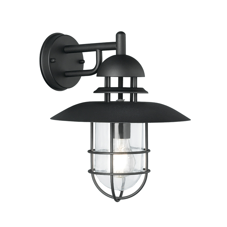 Franklite Wharf Stainless Steel Matt Black Exterior Wall Light Complete With Cage And Clear Glass - IP44