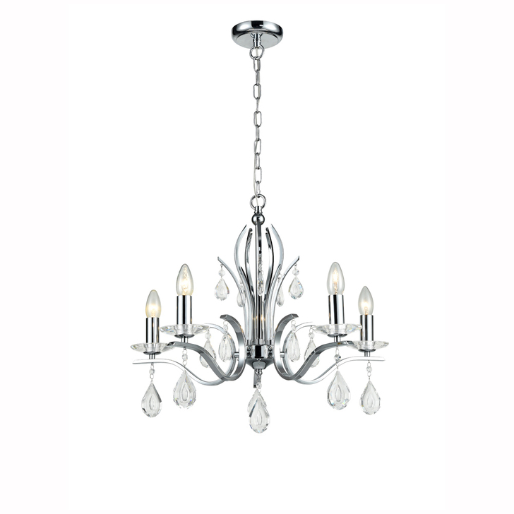 Franklite Willow Polished Chrome 5 Light Crystal Chandelier