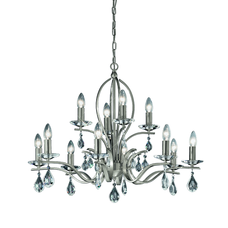 Franklite Willow Two-Tier 12 Light Chandelier In Satin Nickel