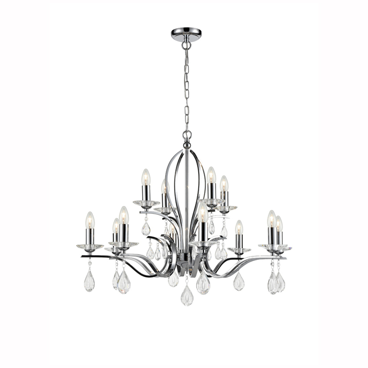 Franklite Willow Two-Tier Polished Chrome 12 Crystal Chandelier