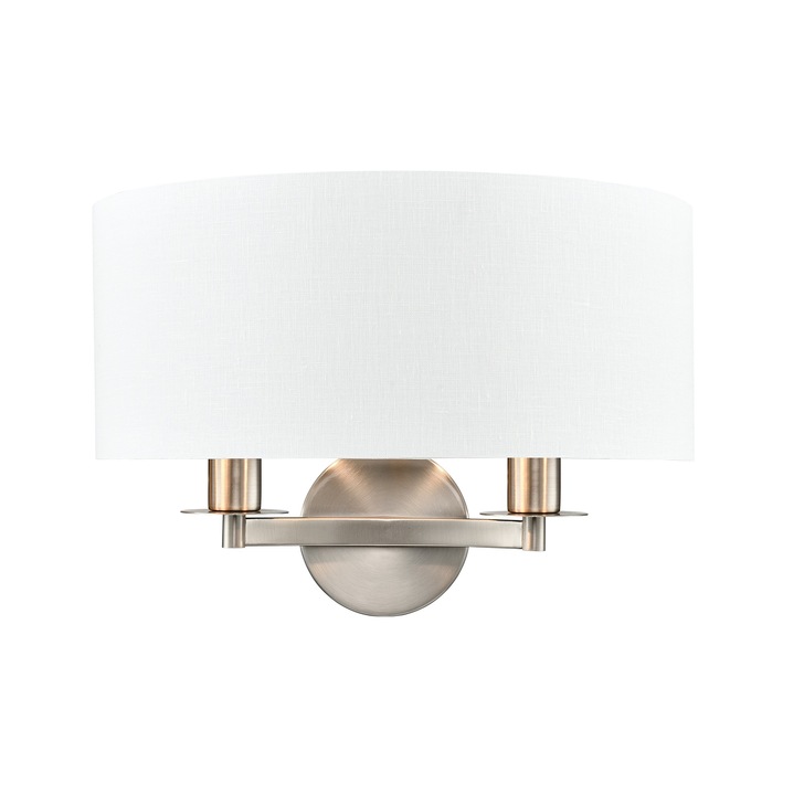 Franklite Windsor Wall Light In Satin Nickel With Cream Fabric Shade & Silver Lining