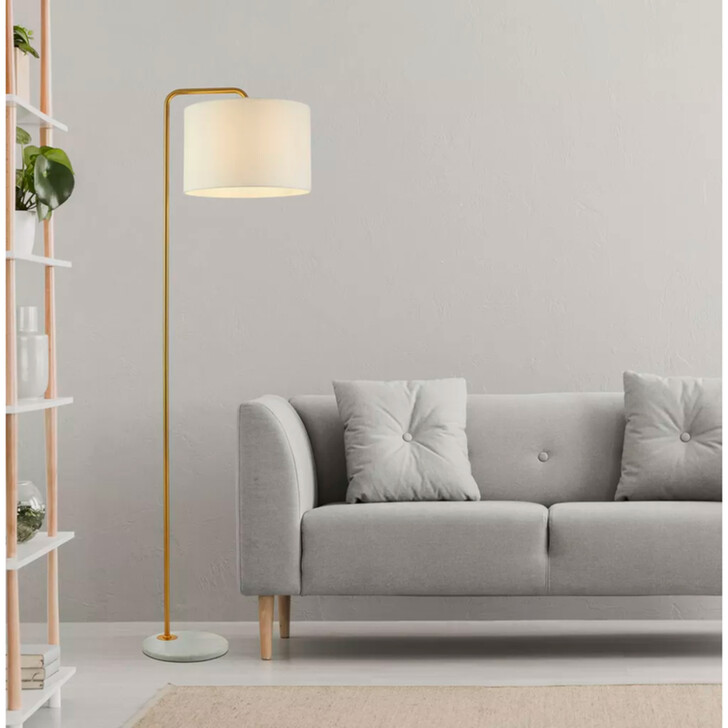 Gallow Antique Gold And Marble Floor Lamp Complete With White Fabric Shade