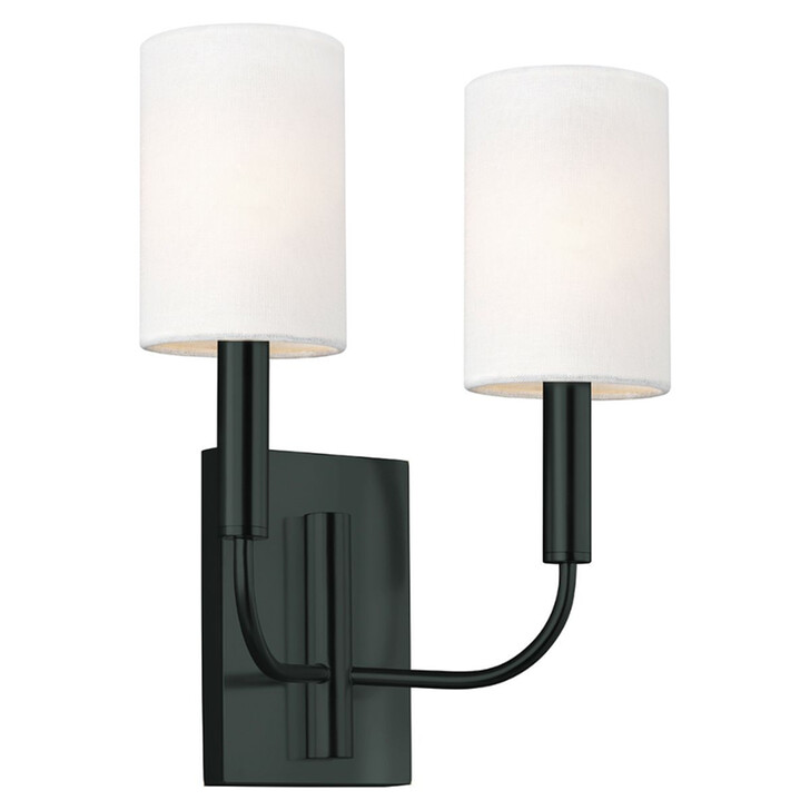 Generation Lighting Brianna Black 2 Light Wall Light Complete With Linen Shade