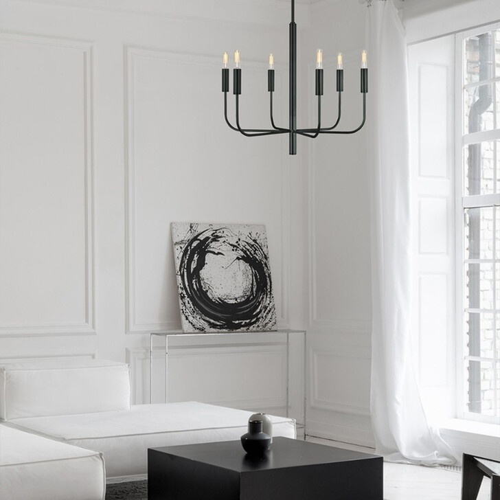 Generation Lighting Brianna Black 6 Light Chandelier Complete With Linen Shade