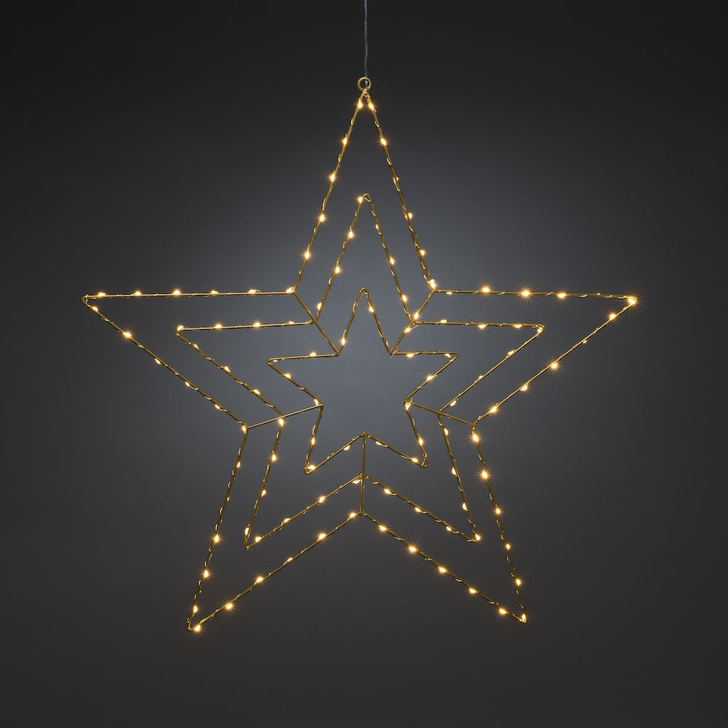 Gold Metal Hanging Star Decoration With Amber LEDs