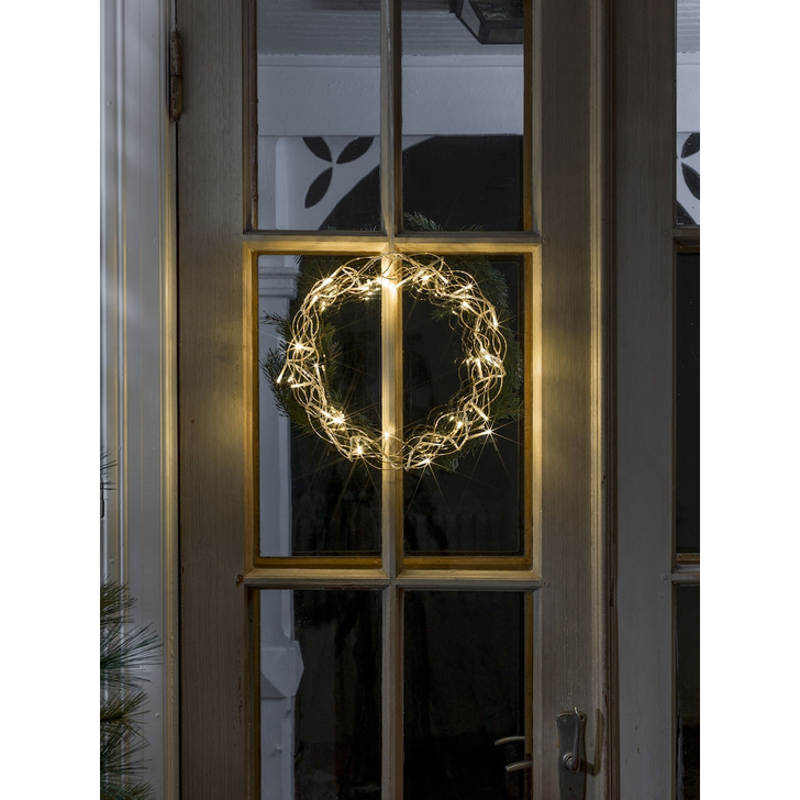 Gold Metal Indoor Wreath With Warm White LED Lights - 30cm