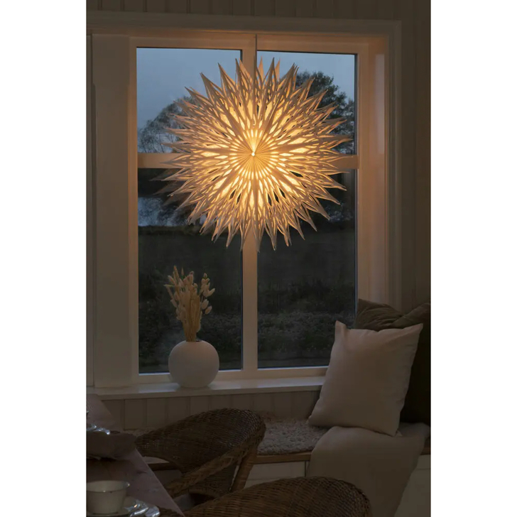 Hanging Paper Star White Flower 78cm with Cord Set 230V