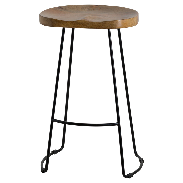 Hardwood Shaped Barstool With Black Metal Legs