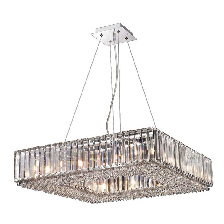 Harper 12 Light Polished Chrome Large Crystal Square Ceiling Pendant Light