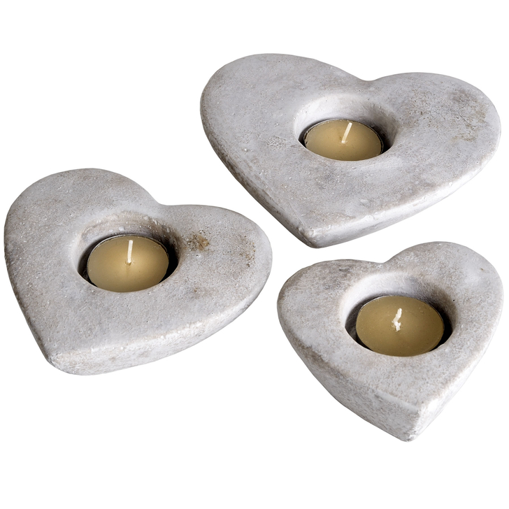 Heart Shaped Stone Tea Light Holders 3 Pack