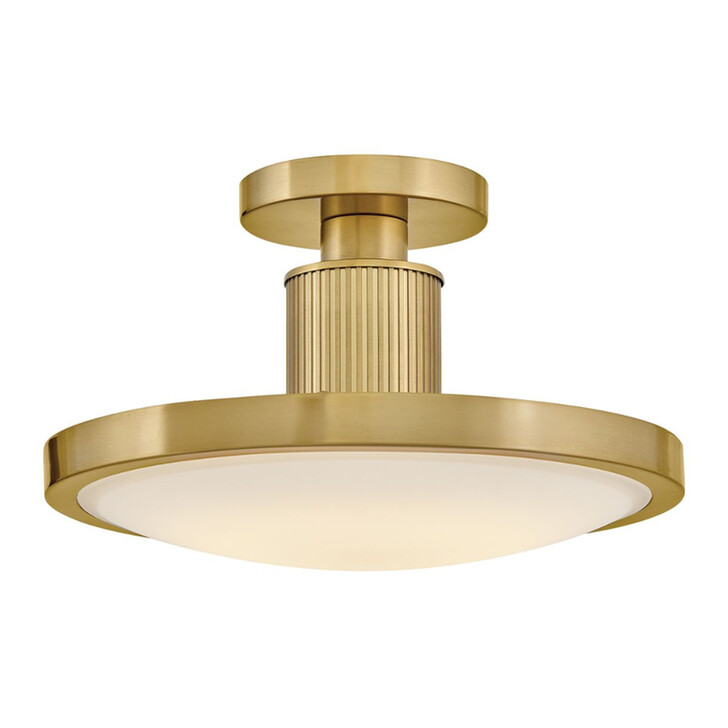 Hinkley Kieran Lacquered Brass Finish Led Semi-Flush Ceiling Light With Etched White Glass Diffuser