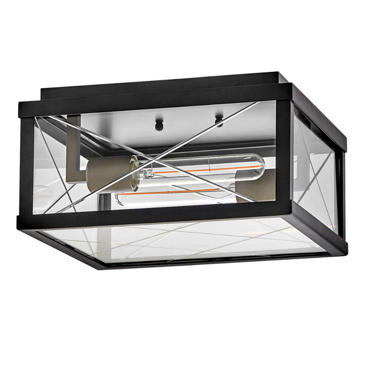 Hinkley Monte Black Flush Porch Light Complete With Clear Cut Glass - IP44