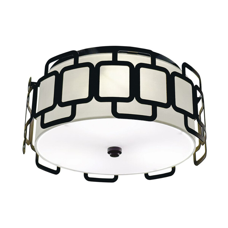 Hinkley Sabina Black Large 3 Light Flush Ceiling Light Complete With Polycotton Shade - Uk Made