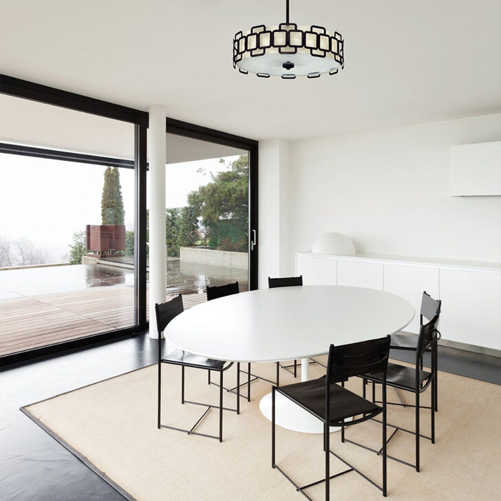 Hinkley Sabina Black Large 4 Light Pendant Ceiling Light Complete With Polycotton Shade - Uk Made