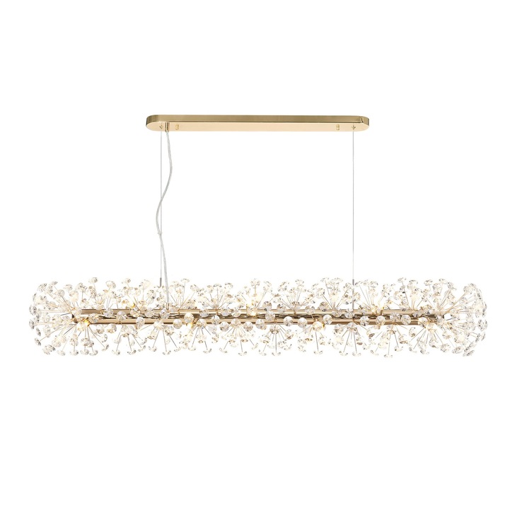 Idolite Alborz French Gold 14 Light Crystal Linear Bar Pendant