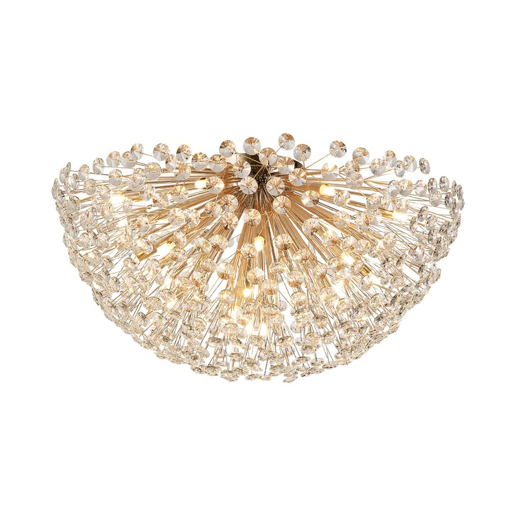 Idolite Alborz French Gold 21 Light Extra Large Flush Crystal Ceiling Light