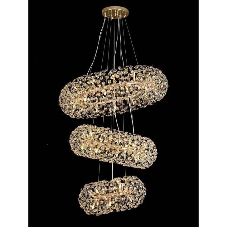 Idolite Alborz French Gold 58 Light 3 Tier Round Crystal Pendant Light