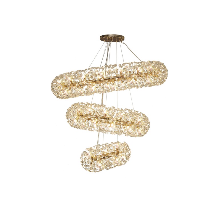 Idolite Alborz French Gold 74 Light 3 Tier Crystal Pendant Light