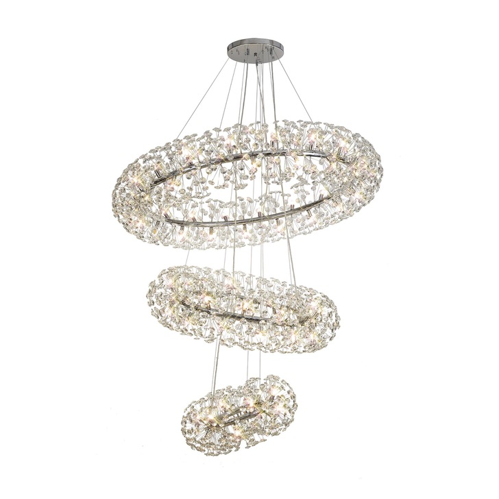 Idolite Alborz Polished Chrome 74 Light 3 Tier Crystal Pendant Light