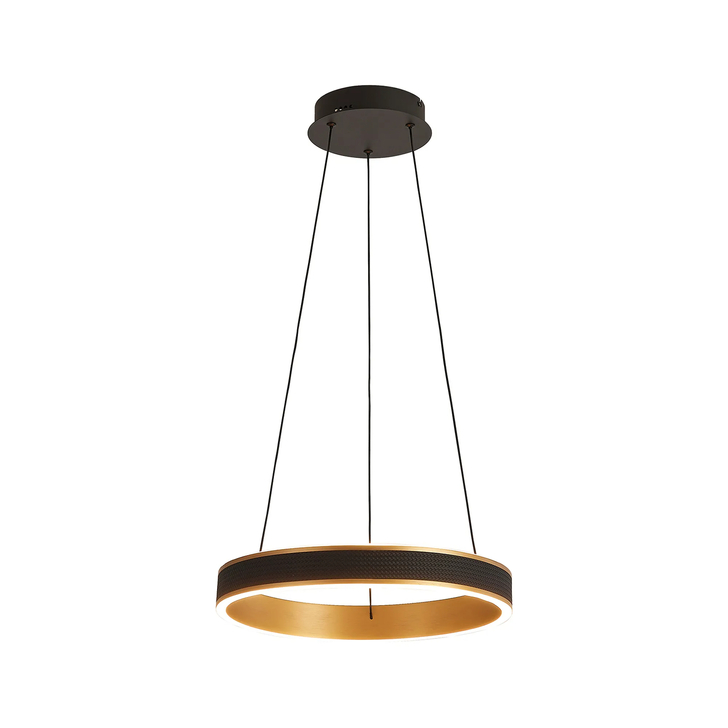 Idolite Aralia 40cm Black Faux Leather And Brushed Gold Led Ring Pendant Light Complete With Remote Control - Cct Tuneable 3000K-6000K