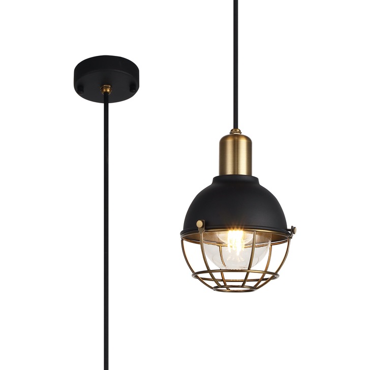 Idolite Ararat Matt Black/Brushed Bronze Industrial Exterior Single Pendant - IP65