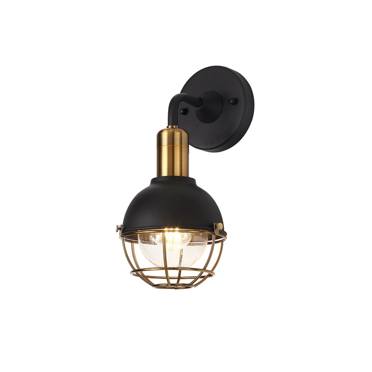 Idolite Ararat Matt Black/Brushed Bronze Industrial Exterior Wall Light - IP65