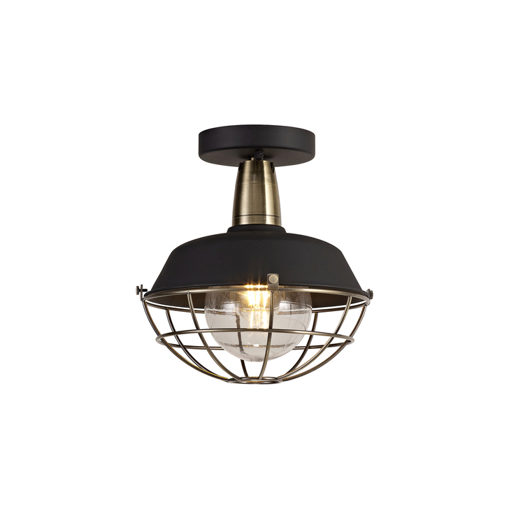 Idolite Ararat Matt Black/Brushed Bronze Industrial Flush Ceiling Light