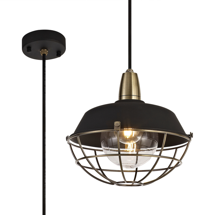 Idolite Ararat Matt Black/Brushed Bronze Industrial Large Single Pendant