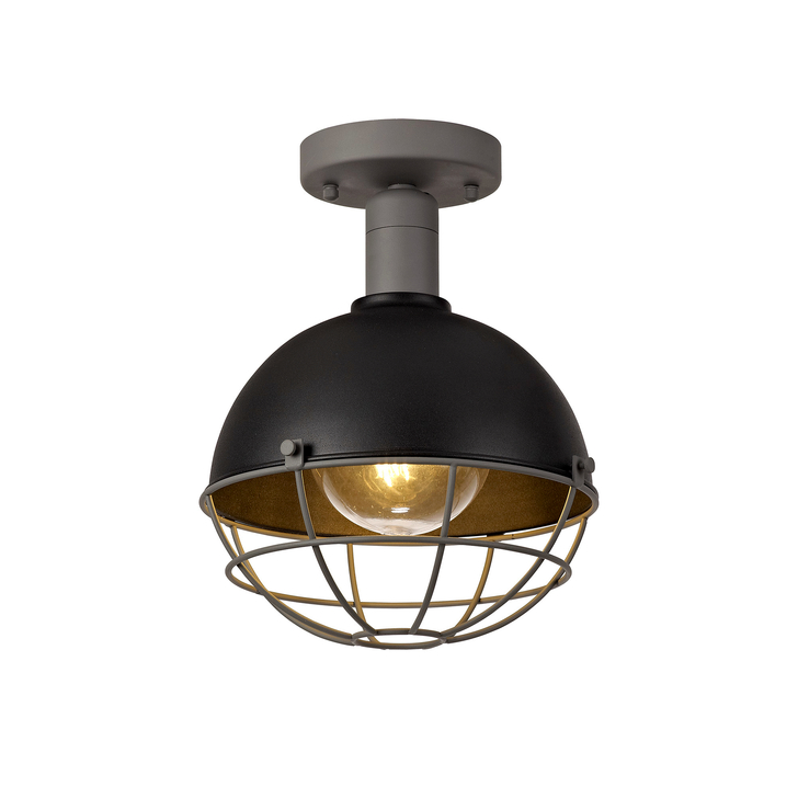 Idolite Ararat Matt Black/Grey Industrial Flush Ceiling Light