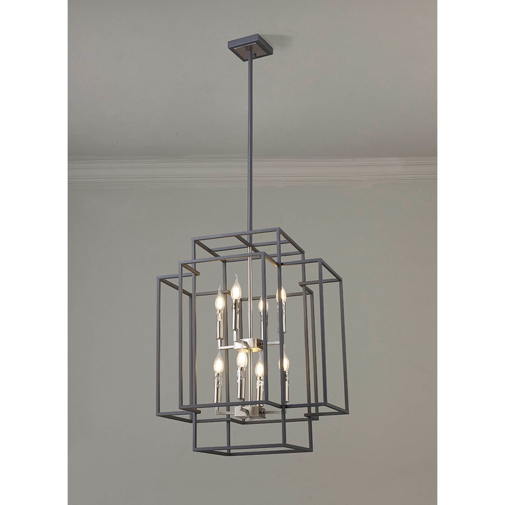 Idolite Arya Anthracite & Satin Nickel 8 Light 2 Tier Pendant