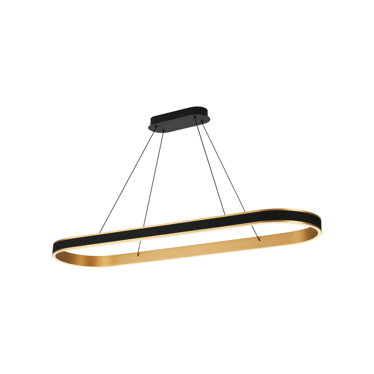 Idolite Aster 1.2m Black Faux Leather And Brushed Gold Finish Square Oval Led Island Pendant Light Complete With Remote - 3000k-6000k Adjustable