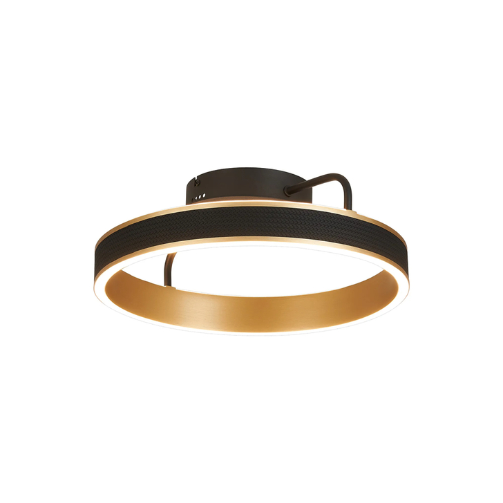 Idolite Aster 40cm Black Faux Leather/Brushed Gold Round Flush Led Light With Remote Control - Tuneable White 3000-6000K