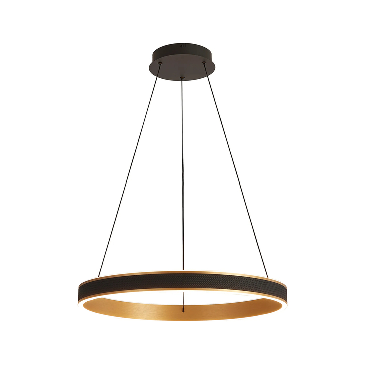 Idolite Aster 60cm Black Faux Leather And Brushed Gold Led Ring Pendant Light Complete With Remote Control - Cct Tuneable 3000K-6000K