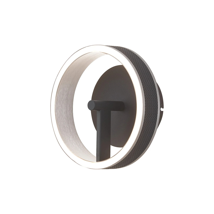 Idolite Aster Black Faux Leather/Brushed Antique Silver Round Led Wall Light With Remote Control - Tuneable White 3000-6000K