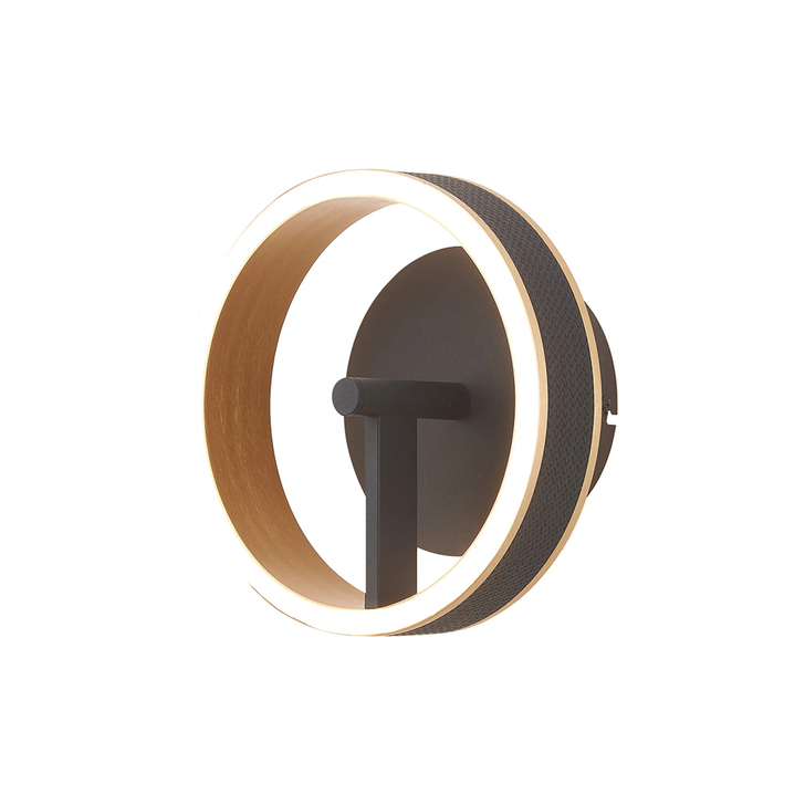 Idolite Aster Black Faux Leather/Brushed Gold Round Led Wall Light With Remote Control - Tuneable White 3000-6000K