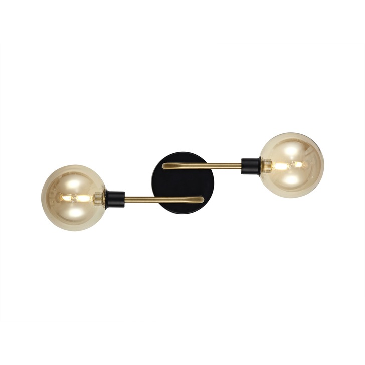 Idolite Atlas Matt Black/Antique Brass Finish 2 Light Wall Light