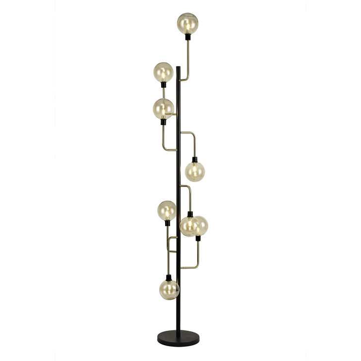 Idolite Atlas Matt Black/Antique Brass Finish 8 Light Floor Lamp