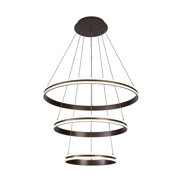 Idolite Balbi Coffee Finish Large 3 Ring Dimmable Led Pendant Light - 4000K
