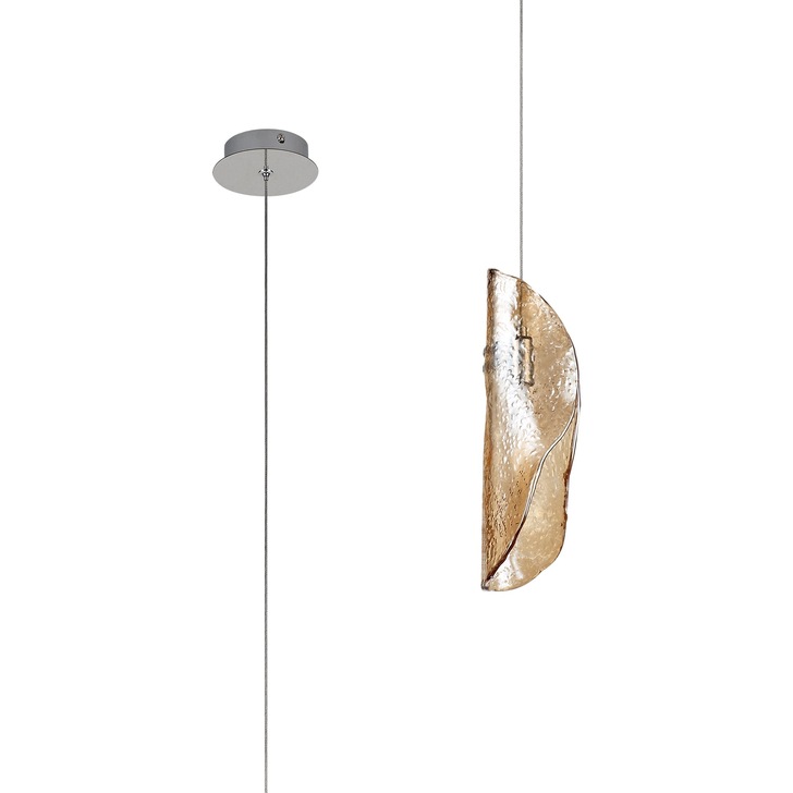 Idolite Bangeta Polished Chrome Single Pendant Light Complete With Amber Glass