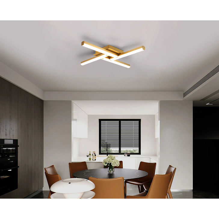 Idolite Barking Brass 4 Arm Flush LED Bathroom Ceiling Light - 3000K LED, IP44