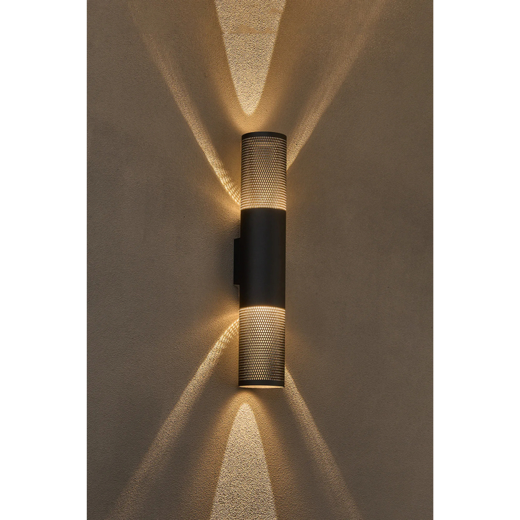 Idolite Bevin Up/Down Wall Lamp: 2 x 10W LED: 3000K: 1500lm: IP54: Black With 600mm Mesh Oval Pattern Shade (A)