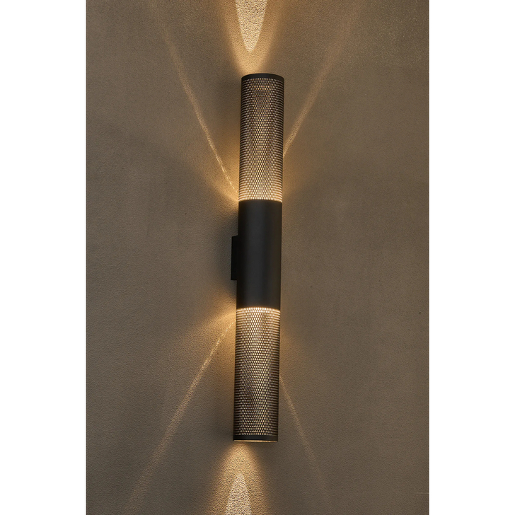 Idolite Bevin Up/Down Wall Lamp: 2 x 10W LED: 3000K: 1500lm: IP54: Black With 900mm Mesh Oval Pattern Shade (A)