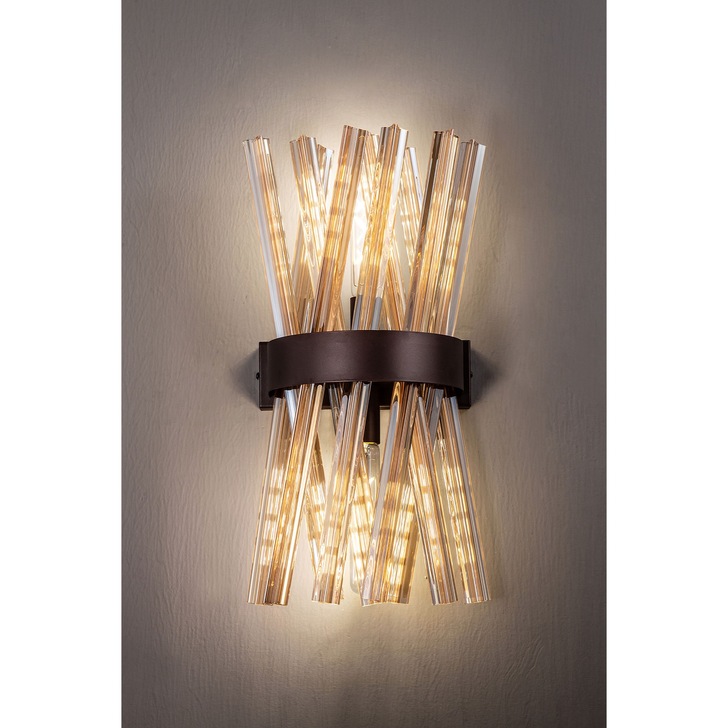 Idolite Burns Bronze Oxide Large 2 Light Wall Light Complete With Champagne Glass Rods