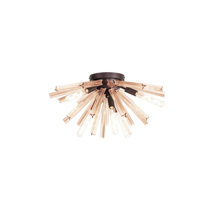 Idolite Burns Brown Oxide 6 Light Semi-Flush Ceiling Light Complete With Champagne Glass Rods