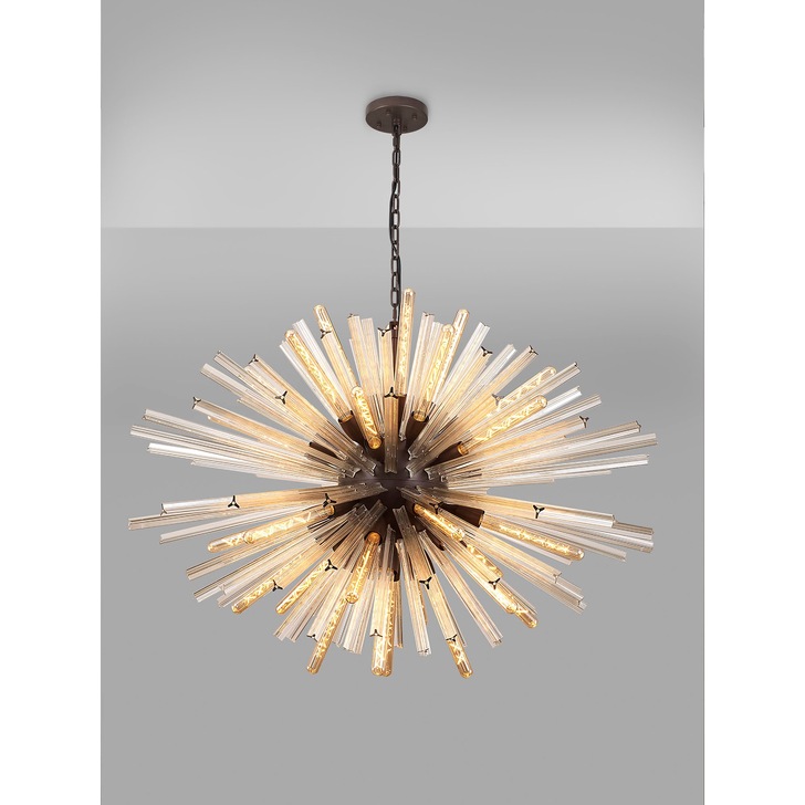 Idolite Burns Brown Oxide Large 32 Light Oval Pendant Complete With Champagne Glass Rods