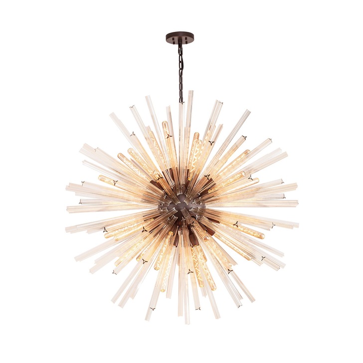 Idolite Burns Brown Oxide Large 32 Light Round Pendant Complete With Champagne Glass Rods