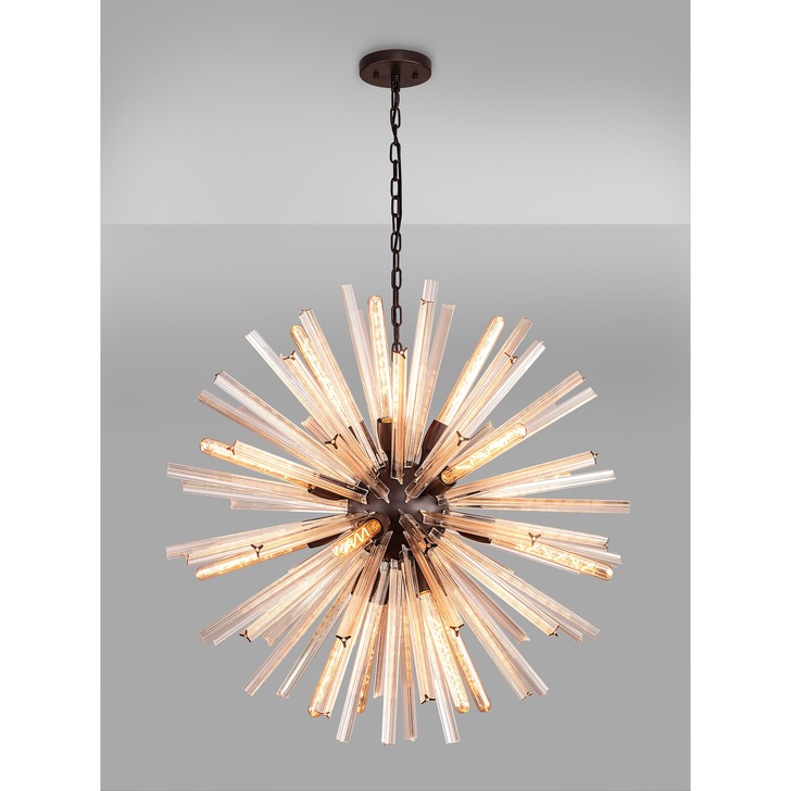 Idolite Burns Brown Oxide Medium 16 Light Round Pendant Complete With Champagne Glass Rods